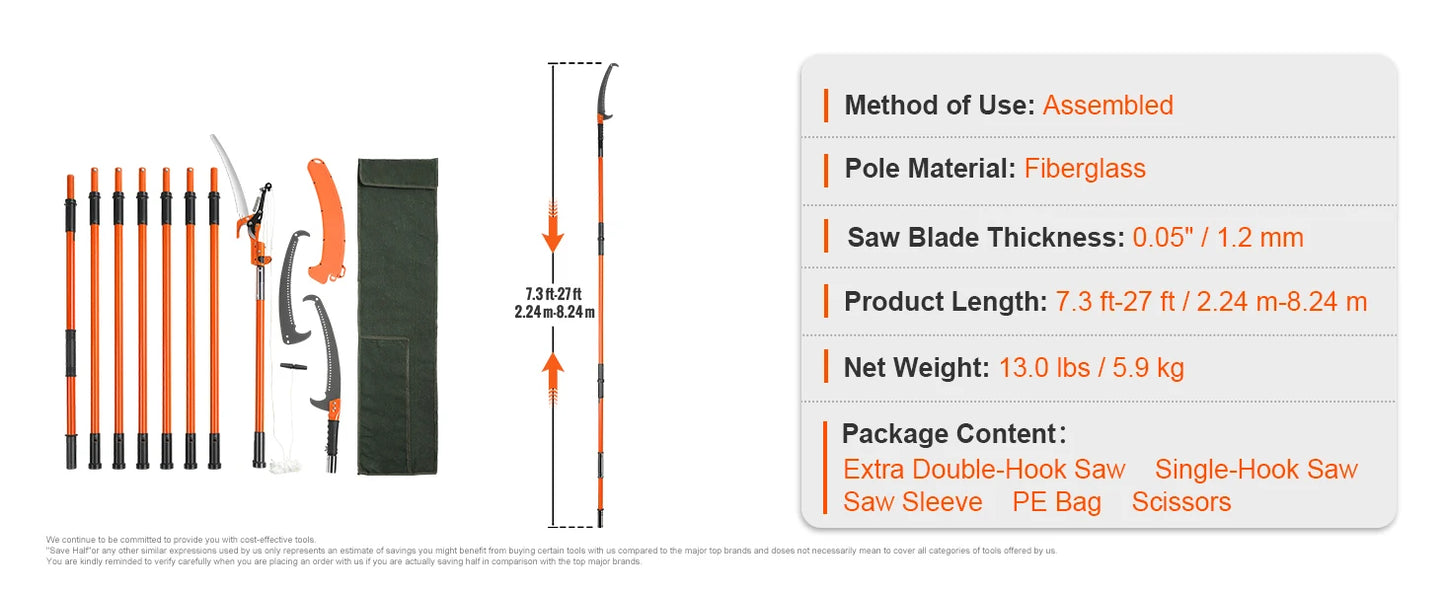 SucceBuy Telescopic Extendable Pole Saw Pruner With Aluminum Handle