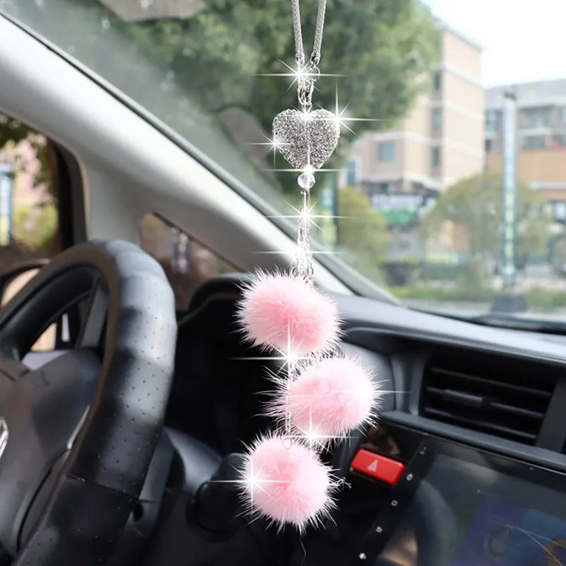 Fashion Diamond Crystal Hairball Car Rearview Mirror Pendant Ornament