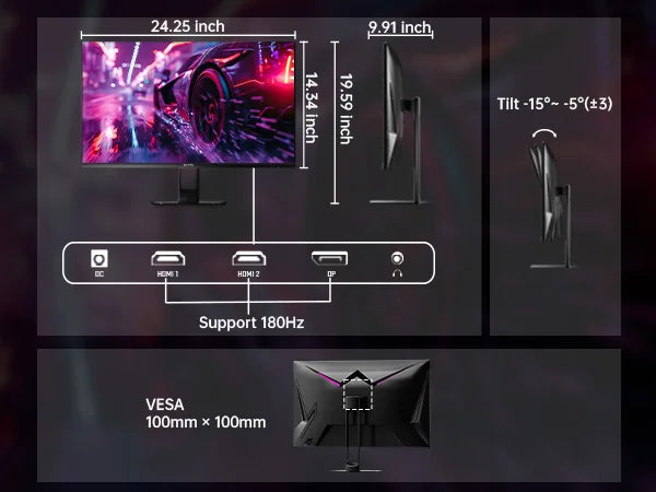 KTC Gaming Monitor 180Hz 1ms Fast IPS 1080p Freesync DP 1.4 HDMI 2.0