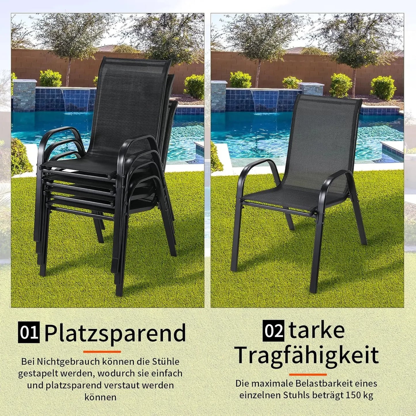 4 Pack Folding Garden Chairs Steel Iron Teslin Fabric