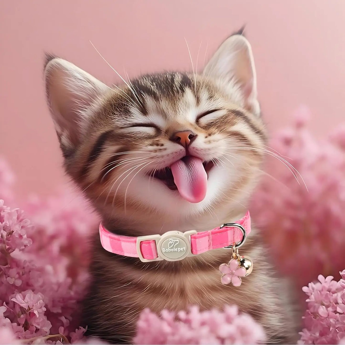 Cat Collars With Bell And Flower Pendant Adjustable Plaid Design