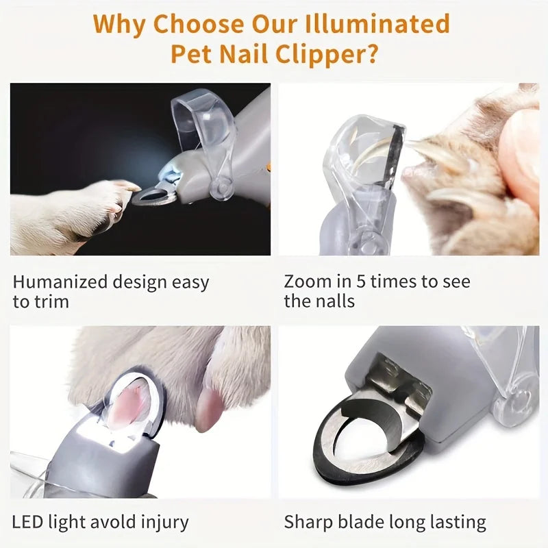 LED Light Pet Nail Clipper With Magnifier For Dogs And Cats