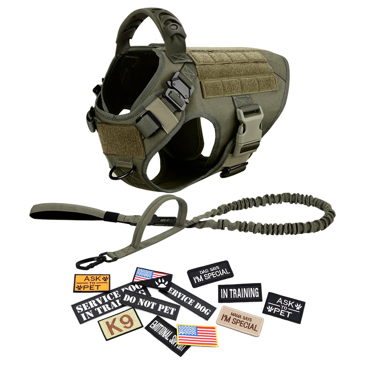 PETRAVEL CN Military Dog Harness Vest Leash Set With Patches
