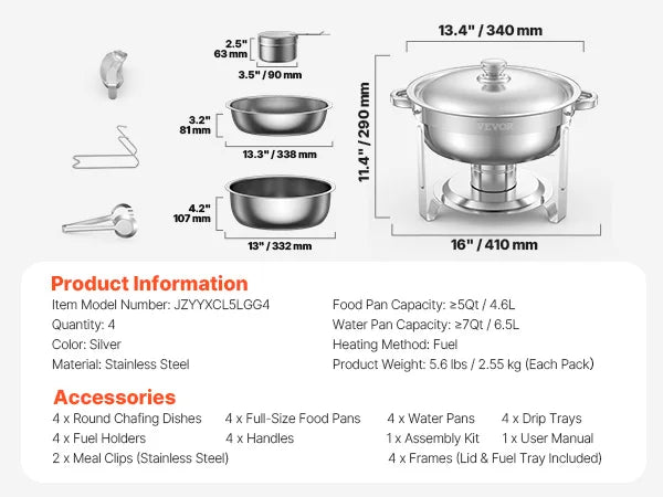 SucceBuy Chafing Dish Buffet Set Stainless Steel With Four Pans