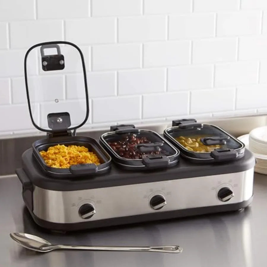 SHXI Triple Slow Cooker Stainless Steel Brushed Matte Finish Durable