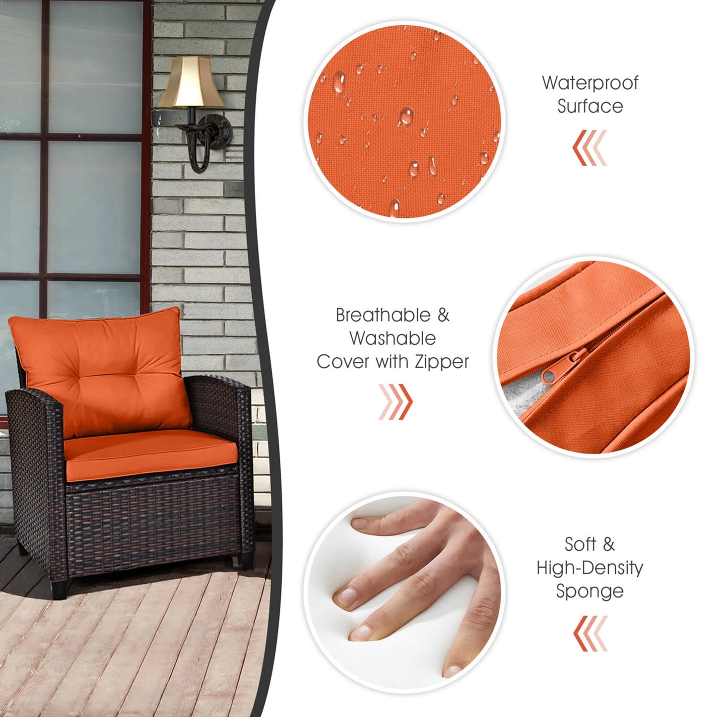 HOMASIS 3 Piece Patio Rattan Conversation Set Cushioned