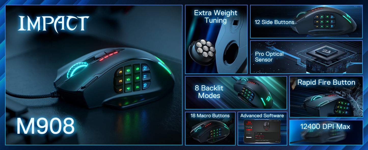 Redragon M908 RGB Backlit Gaming Mouse With 18 Programmable Buttons
