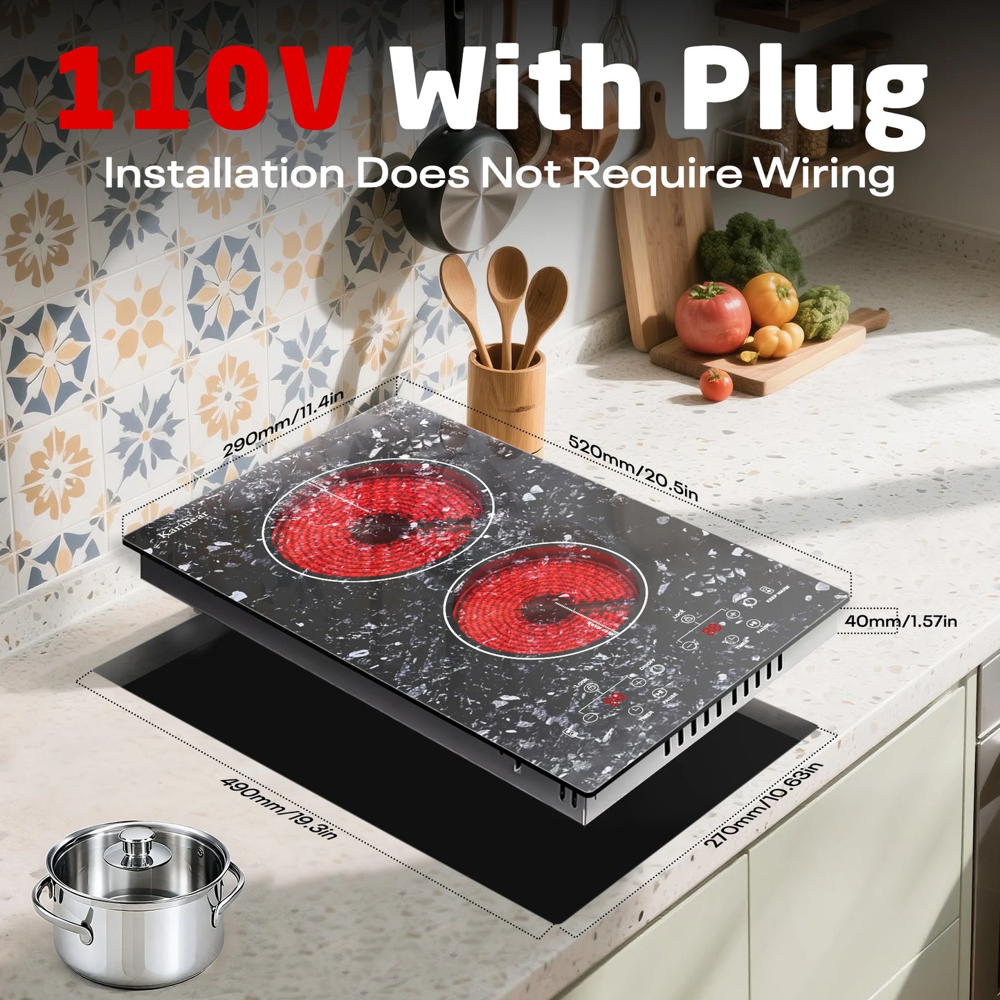 Karinear Portable Electric Cooktop Two Burners 110V Plug In