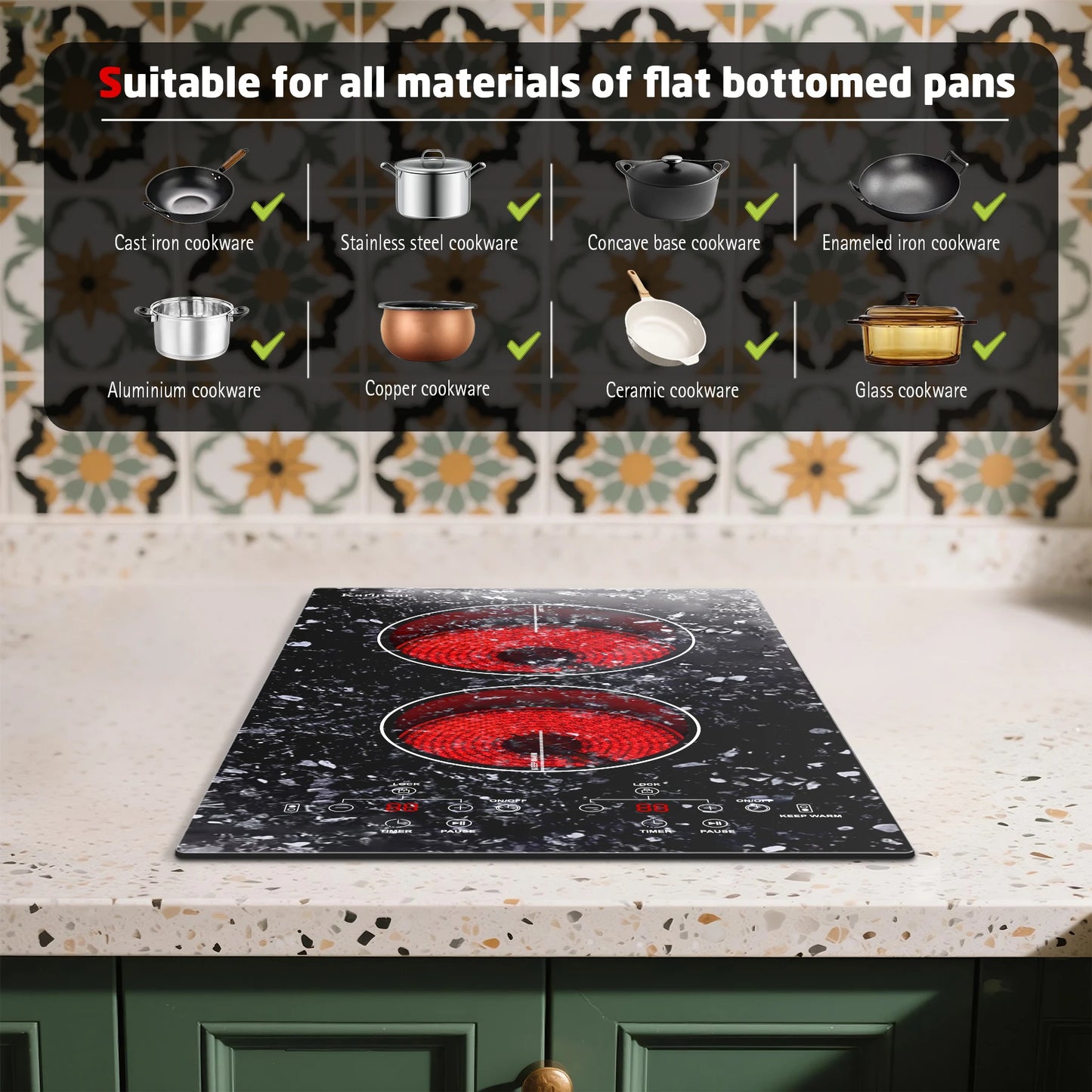Karinear Portable Electric Cooktop Two Burners 110V Plug In