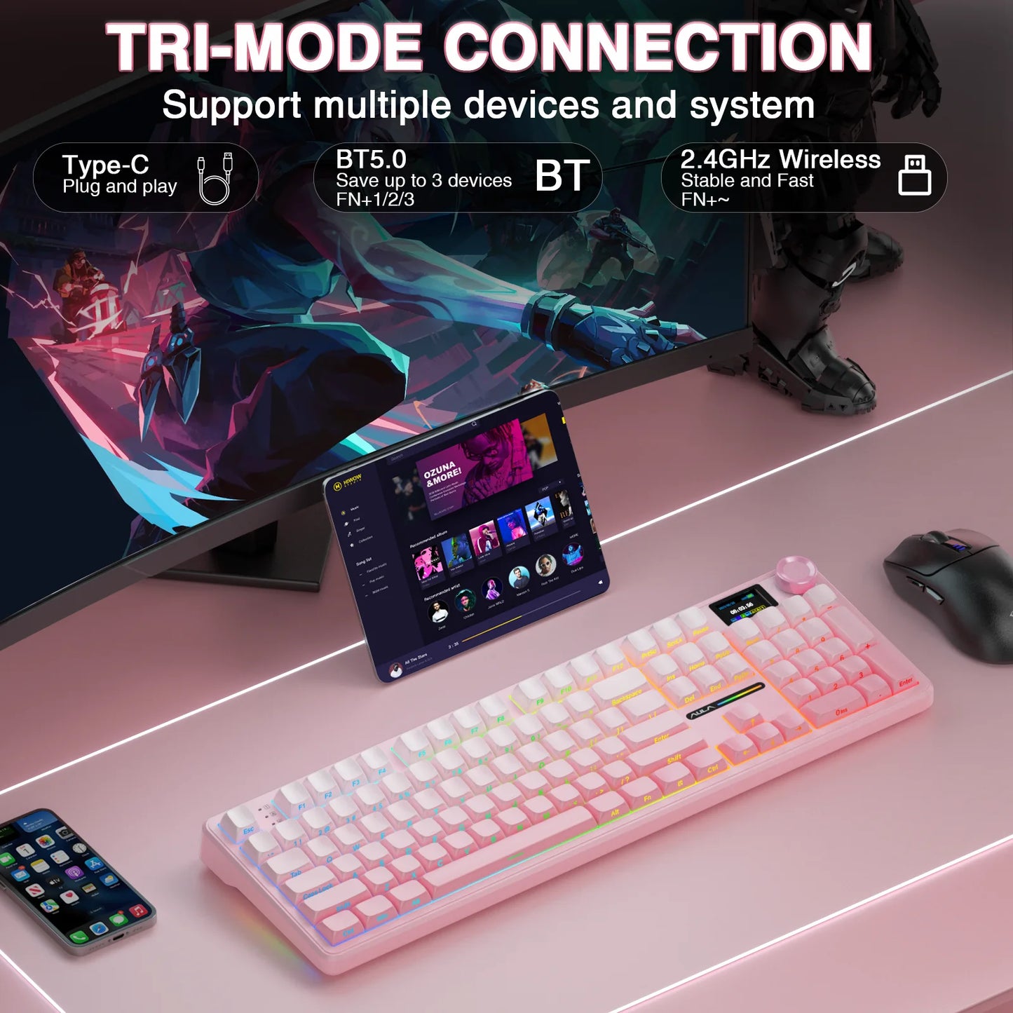 AULA F108 Pro Wireless Keyboard With TFT Smart Display