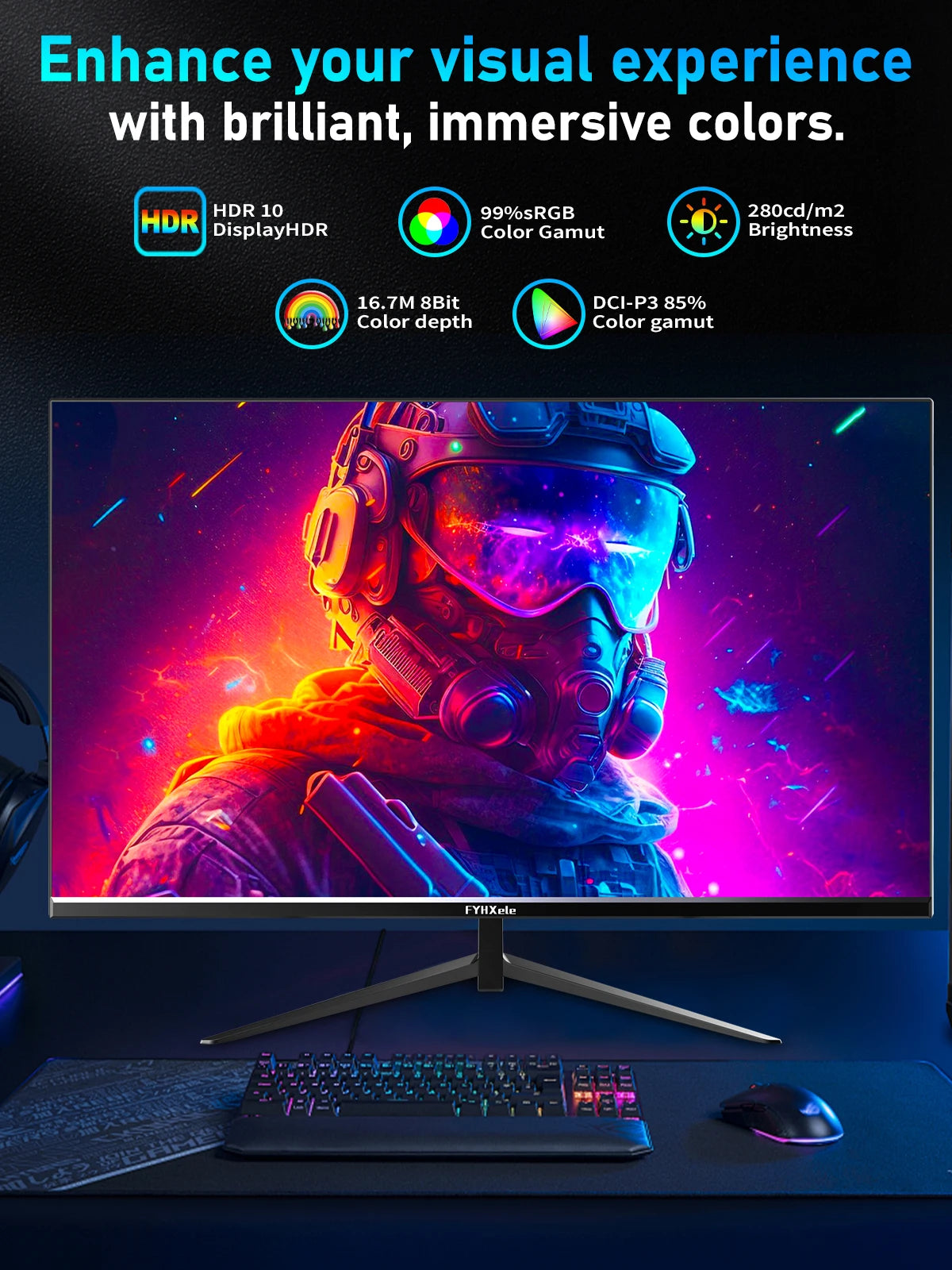 FYHXele Gaming Monitor 180Hz 1ms HDR G Sync VESA Display