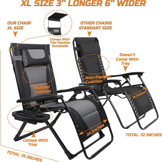 Zero Gravity Recliner Folding Chair For Outdoors With Sunshade