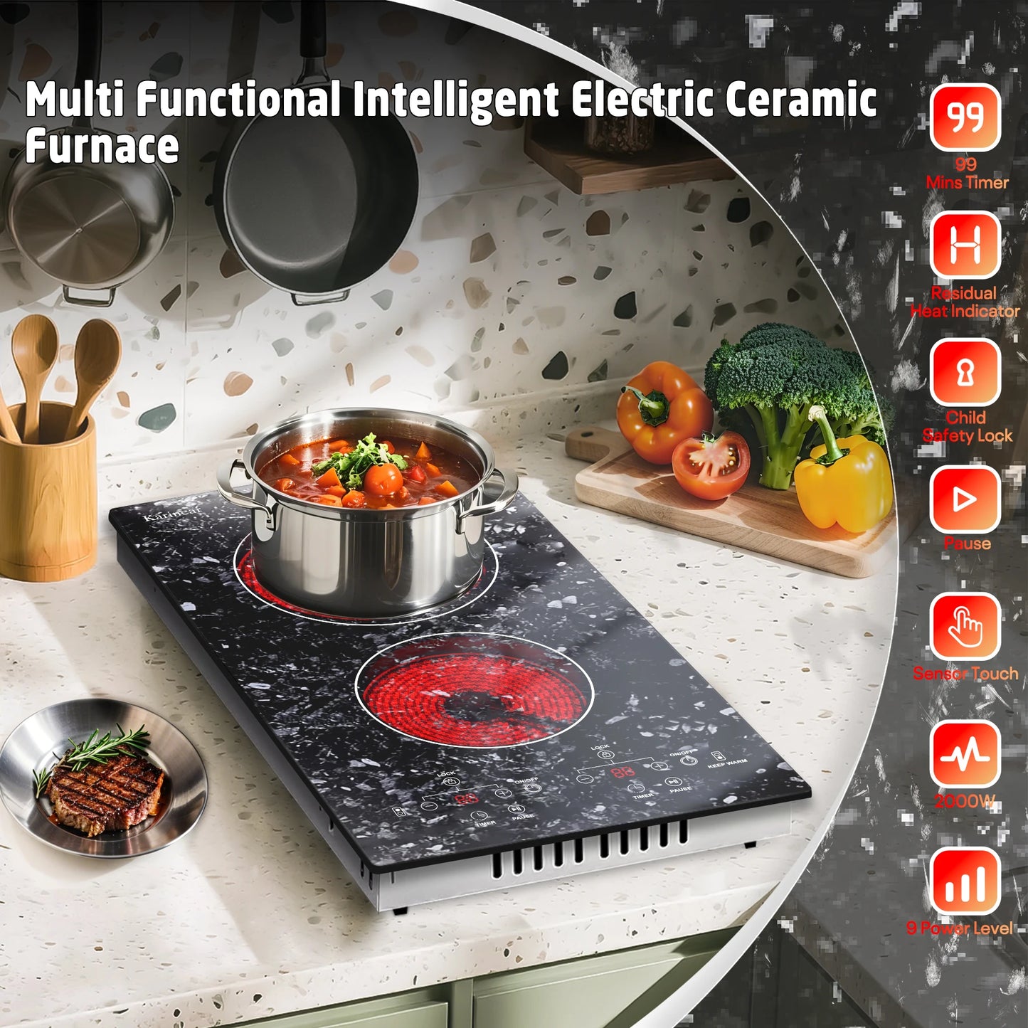 Karinear Portable Electric Cooktop Two Burners 110V Plug In