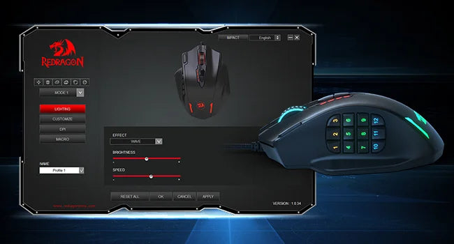 Redragon M908 RGB Backlit Gaming Mouse With 18 Programmable Buttons