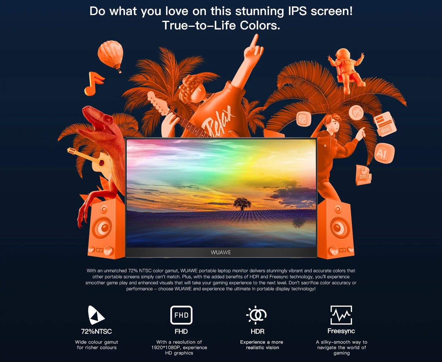 WUAWE Portable Monitor 1080P HDR USB-C HDMI External Second Screen