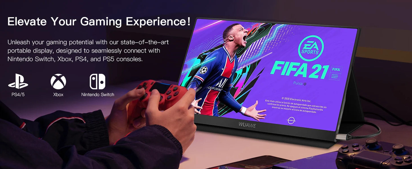 WUAWE Portable Monitor 1080P HDR USB-C HDMI External Second Screen