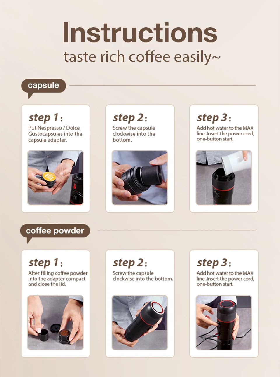 HiBREW Portable DC12V Espresso Coffee Maker For Car And Home