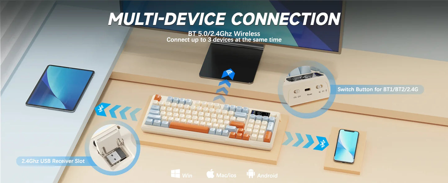 Attack Shark Wireless Gaming Keyboard with Display Screen and Knob