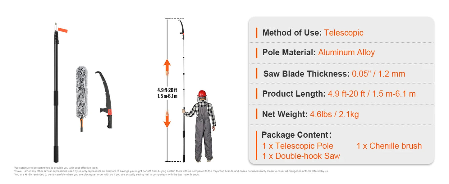 SucceBuy Telescopic Extendable Pole Saw Pruner With Aluminum Handle