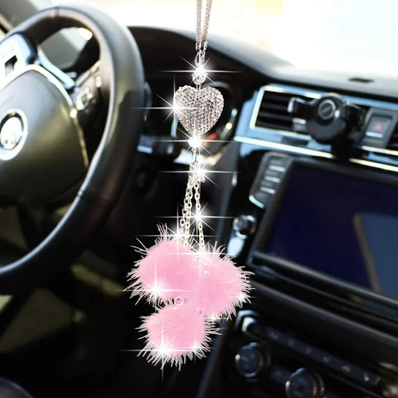 Fashion Diamond Crystal Hairball Car Rearview Mirror Pendant Ornament