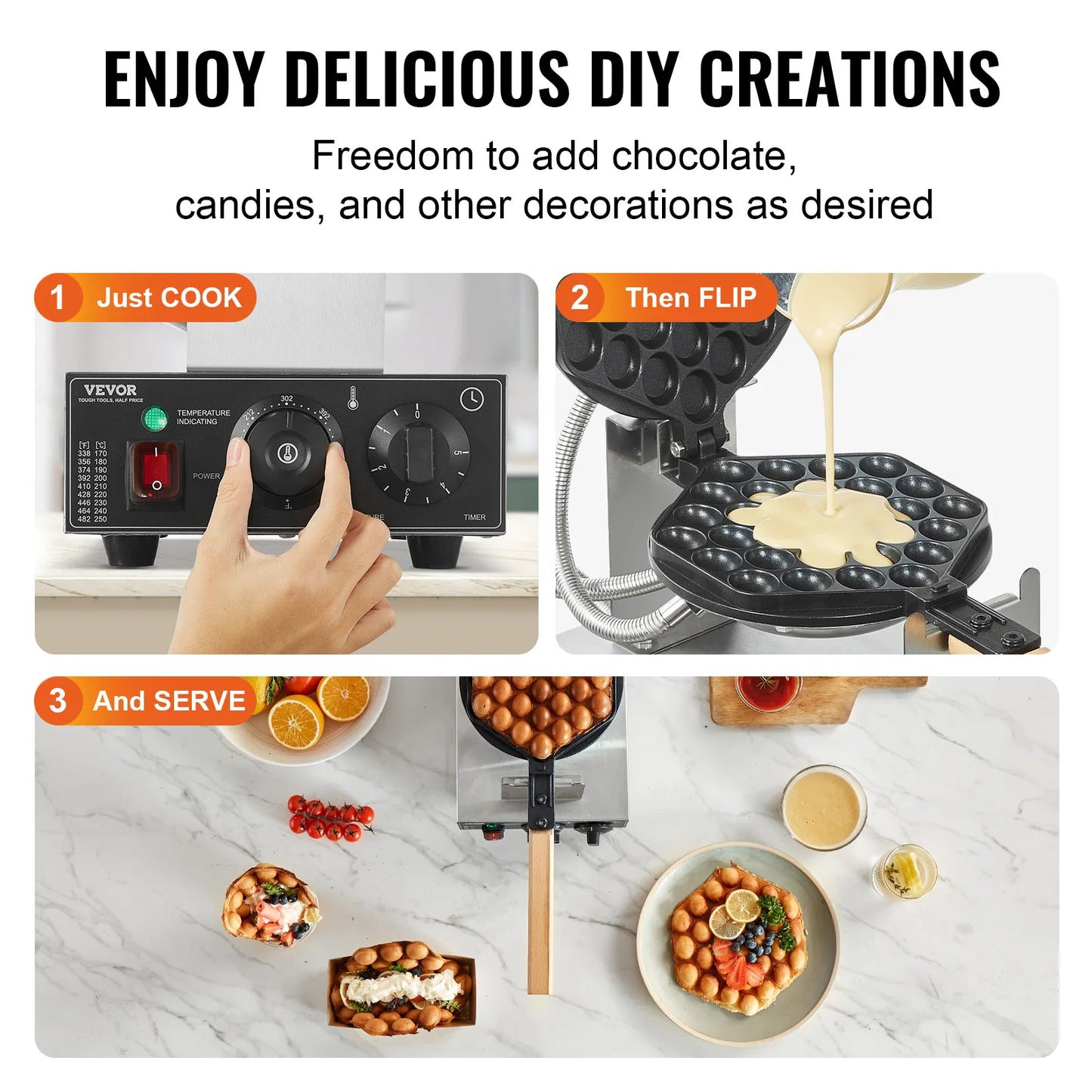 SucceBuy Commercial Egg Bubble Waffle Maker With Nonstick Surface