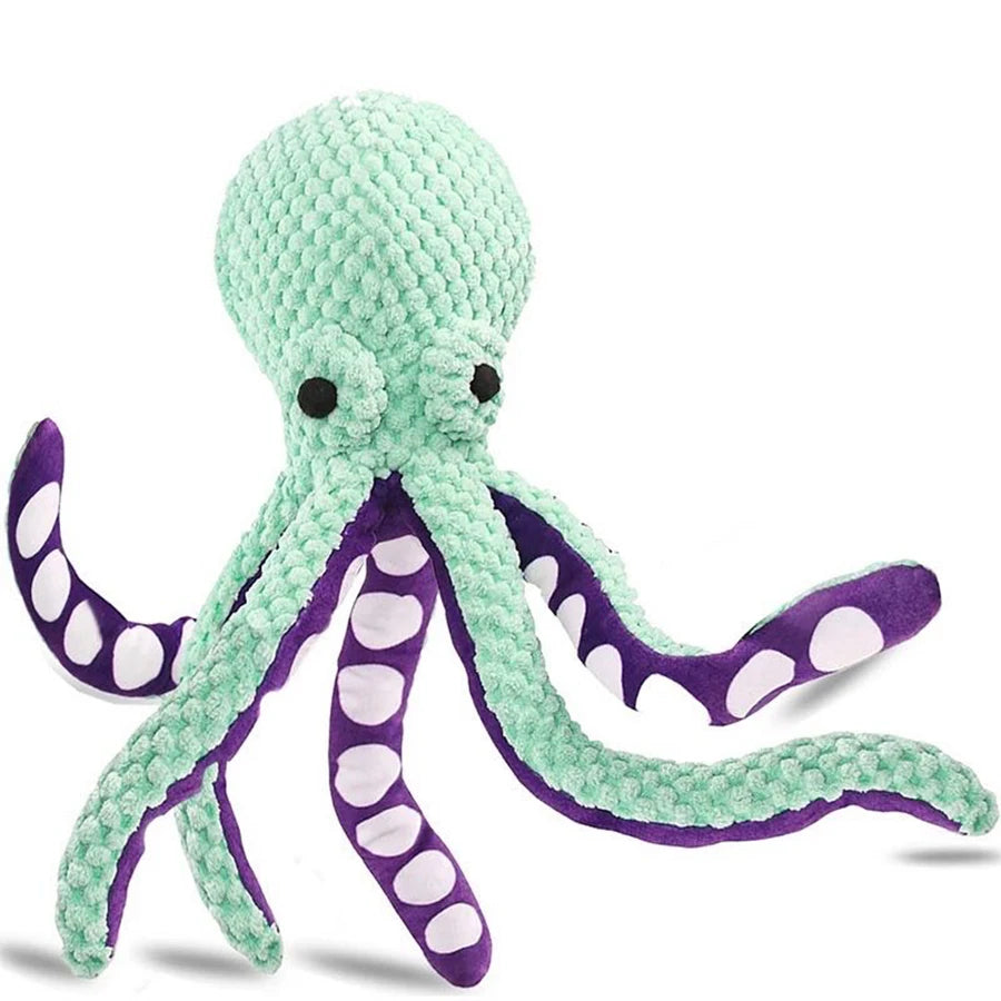 Qzee Plush Octopus Dog Toy Squeaker Interactive Boredom Solution