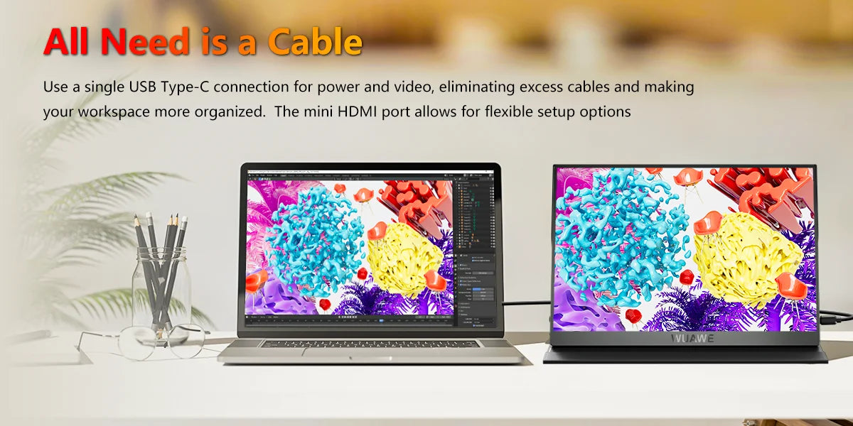 WUAWE Portable Monitor 1080p USB C HDMI HDR Travel Screen