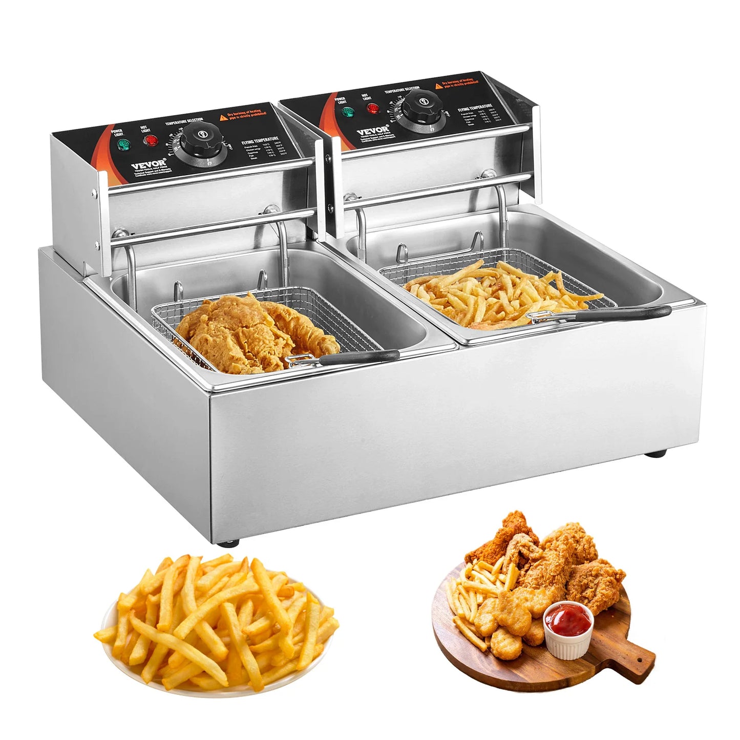 SucceBuy Electric Deep Fryer Dual Tank Removable Tanks Commercial