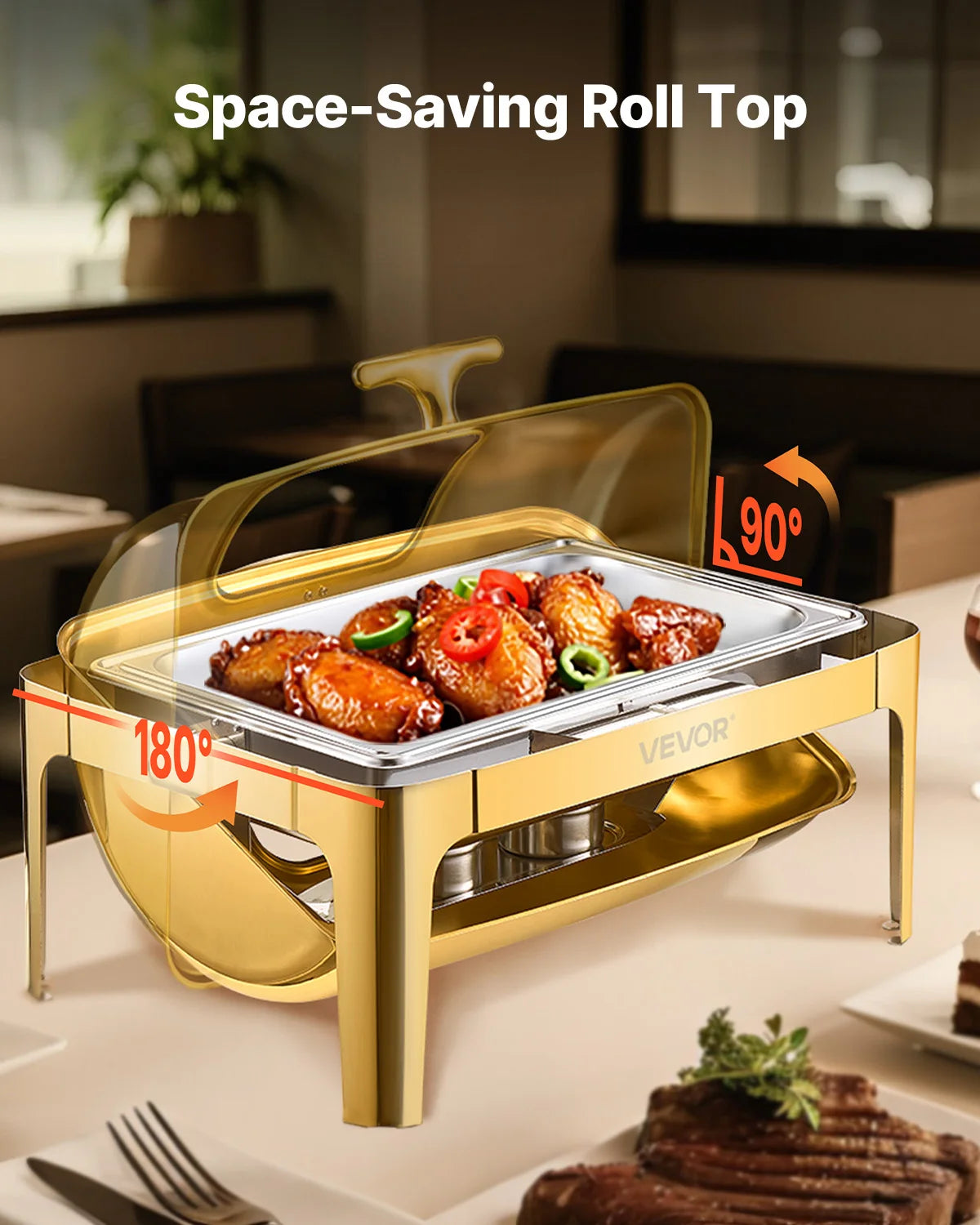 SucceBuy Roll Top Chafing Dish With Visible Lid Stainless Steel