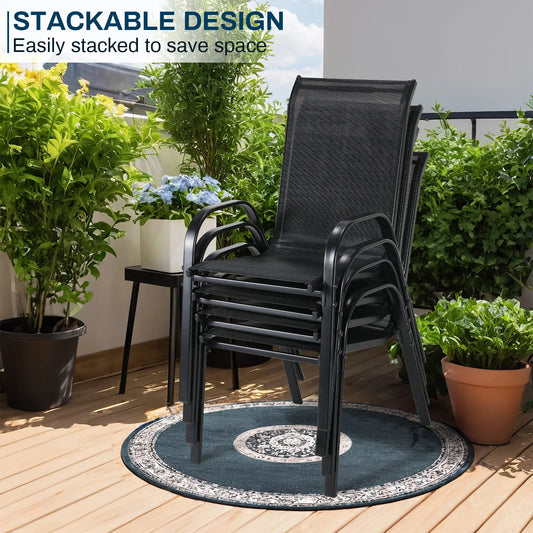 4 Pack Folding Garden Chairs Steel Iron Teslin Fabric