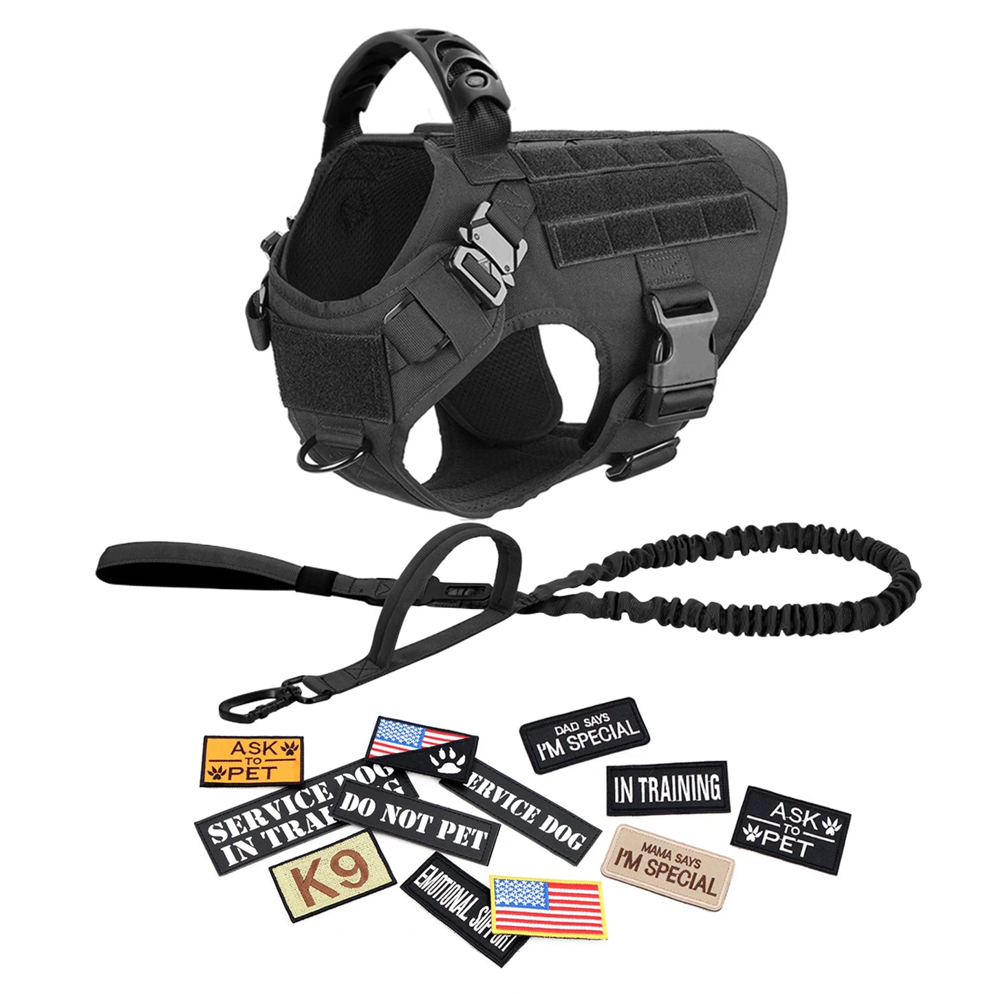 PETRAVEL CN Military Dog Harness Vest Leash Set With Patches