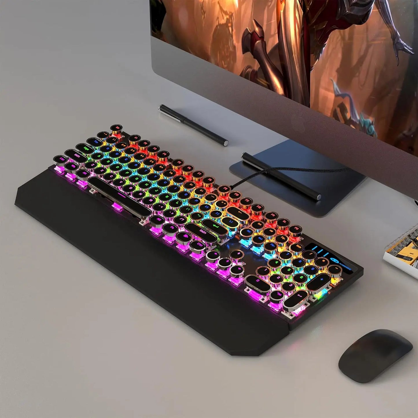 MageGee Typewriter Mechanical Gaming Keyboard With Retro Round Keycaps