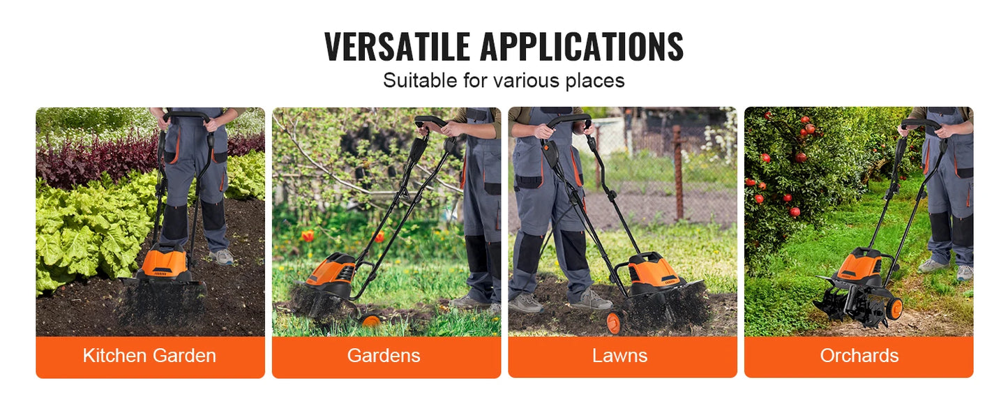 SucceBuy 12 Amp Electric Tiller Corded Cultivator With Steel Tines