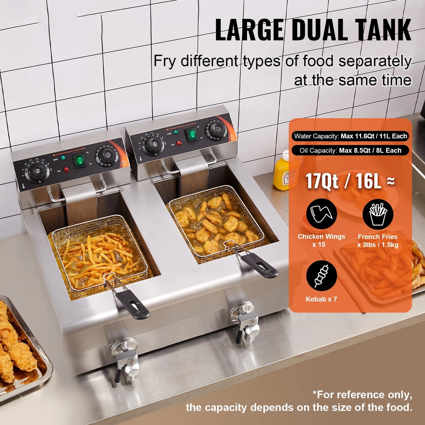 SucceBuy Dual Tank Electric Deep Fryer For Commercial Countertop