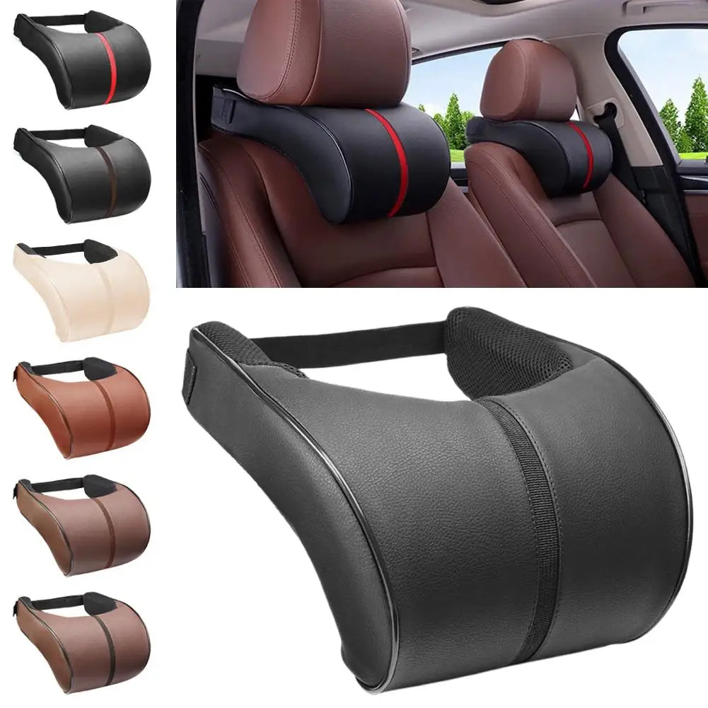 Adjustable Breathable Car Headrest Memory Cotton Cushion Leather Neck Pillow