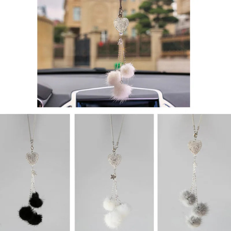 Fashion Diamond Crystal Hairball Car Rearview Mirror Pendant Ornament