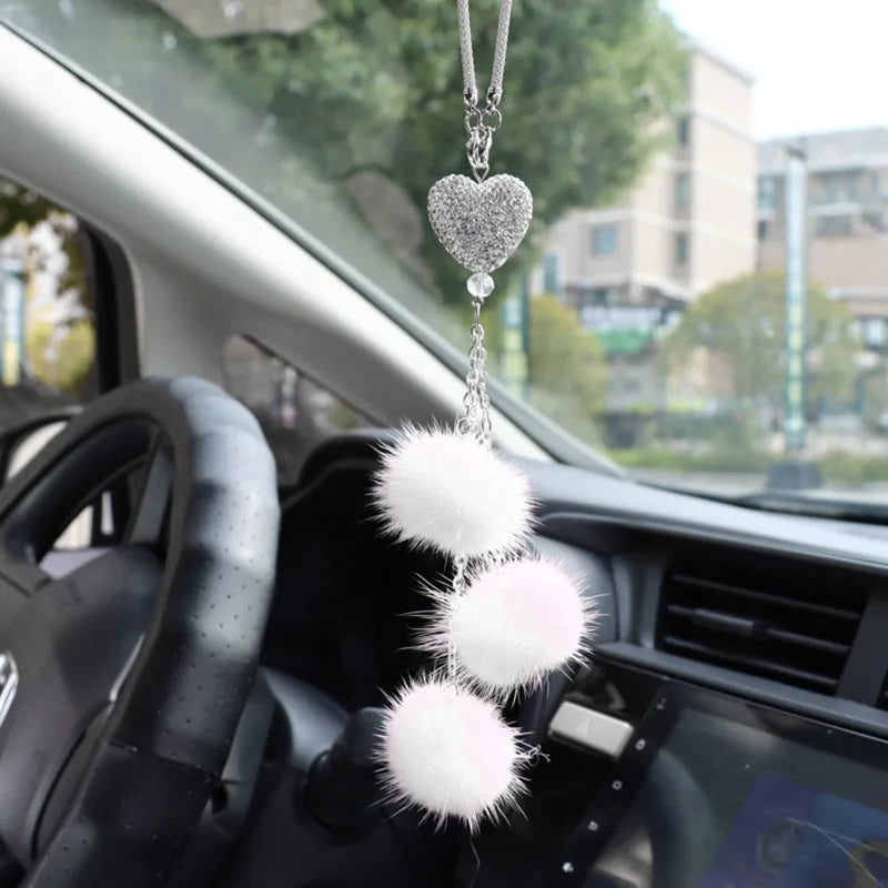 Fashion Diamond Crystal Hairball Car Rearview Mirror Pendant Ornament