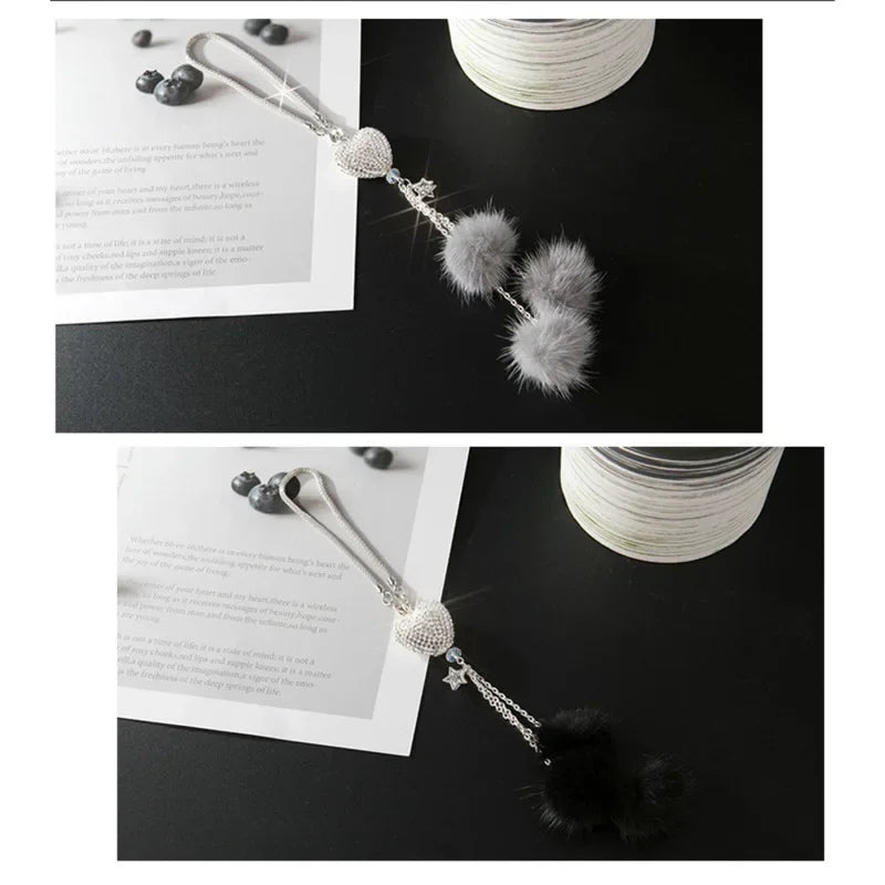 Fashion Diamond Crystal Hairball Car Rearview Mirror Pendant Ornament
