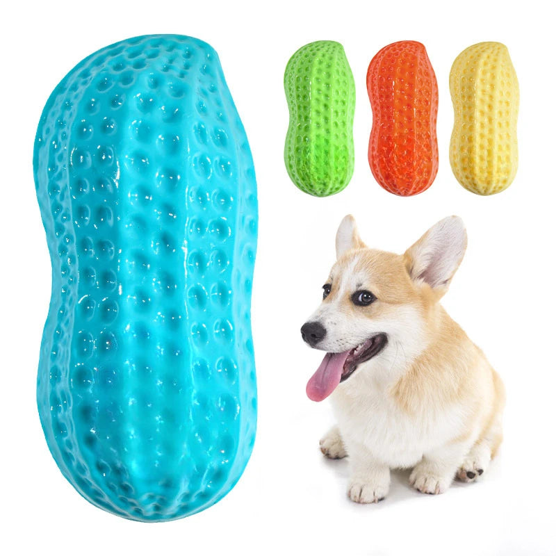 Dog Peanut Shaped Chew Toy Squeaker Rubber Teething Toy