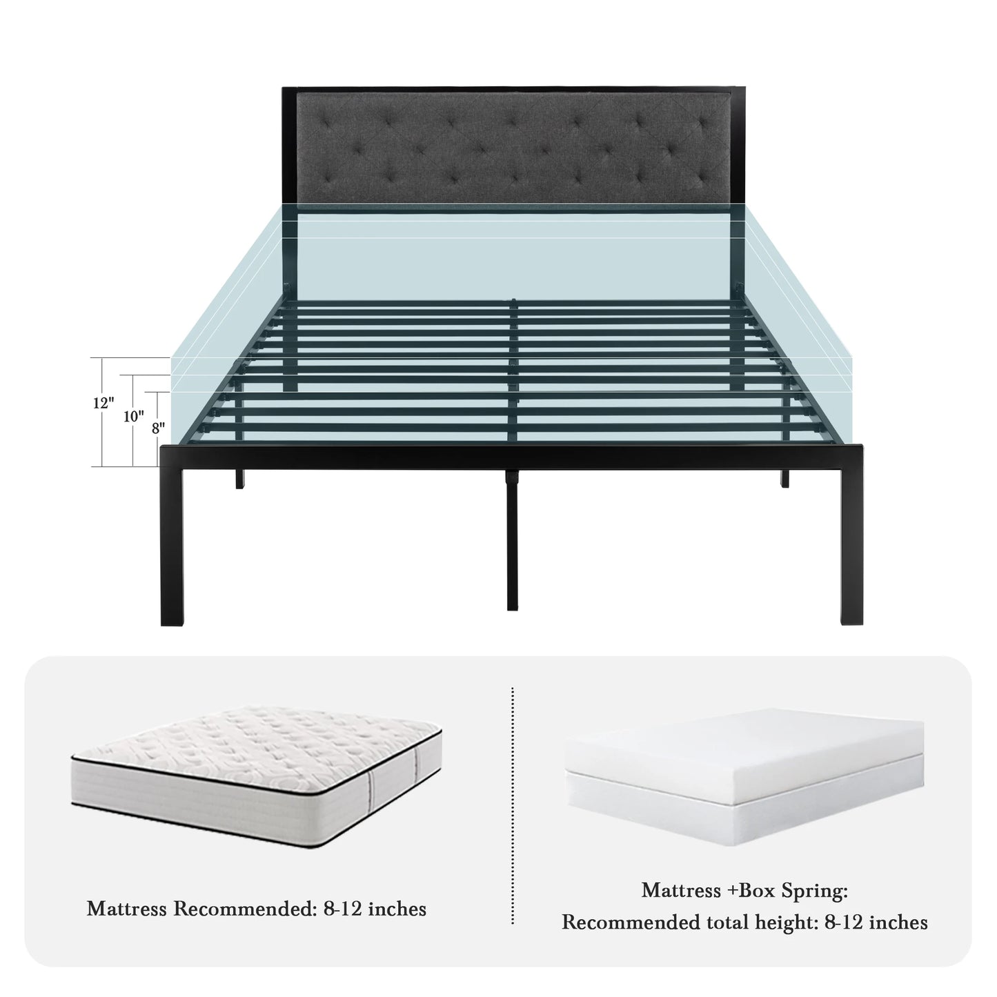 HOOMIC Metal Bed Frame With Upholstered Headboard