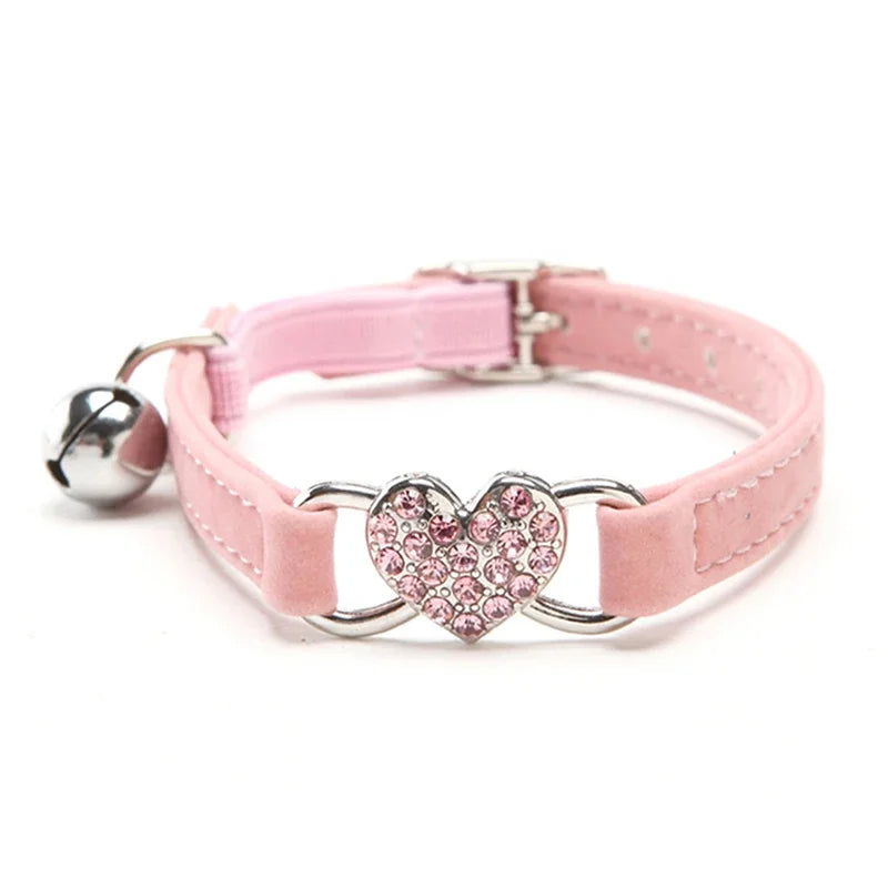 Heart Charm Cat Collar With Bell Elastic Safety Adjustable Velvet