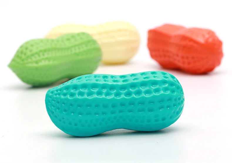 Dog Peanut Shaped Chew Toy Squeaker Rubber Teething Toy