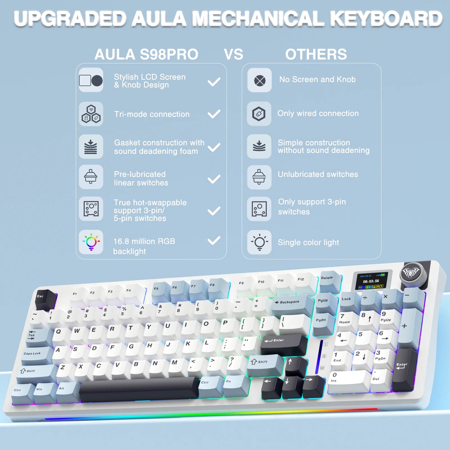 AULA S98pro Wireless Mechanical Keyboard With Gasket Hot Swap