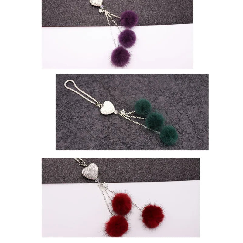 Fashion Diamond Crystal Hairball Car Rearview Mirror Pendant Ornament