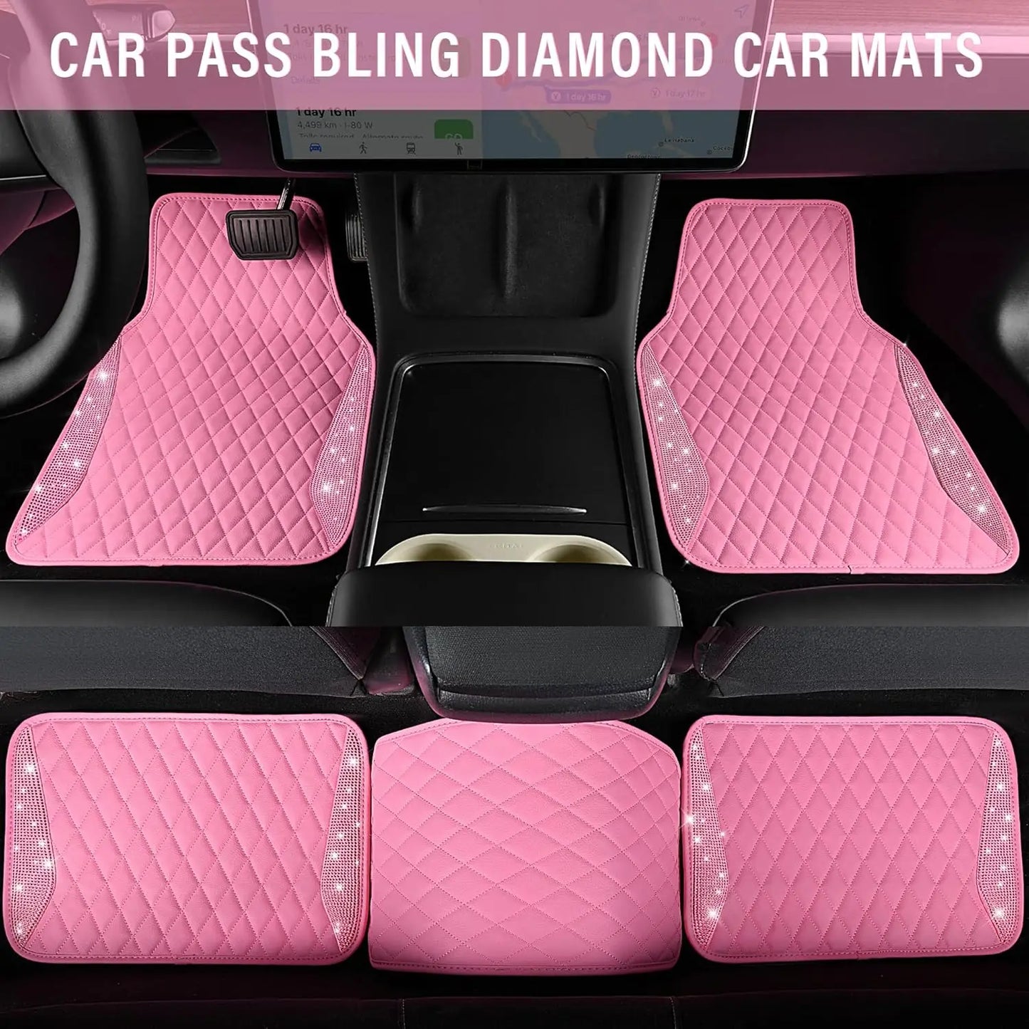 Bling Diamond Car Mats With Rhinestones Glitter Anti Slip Waterproof