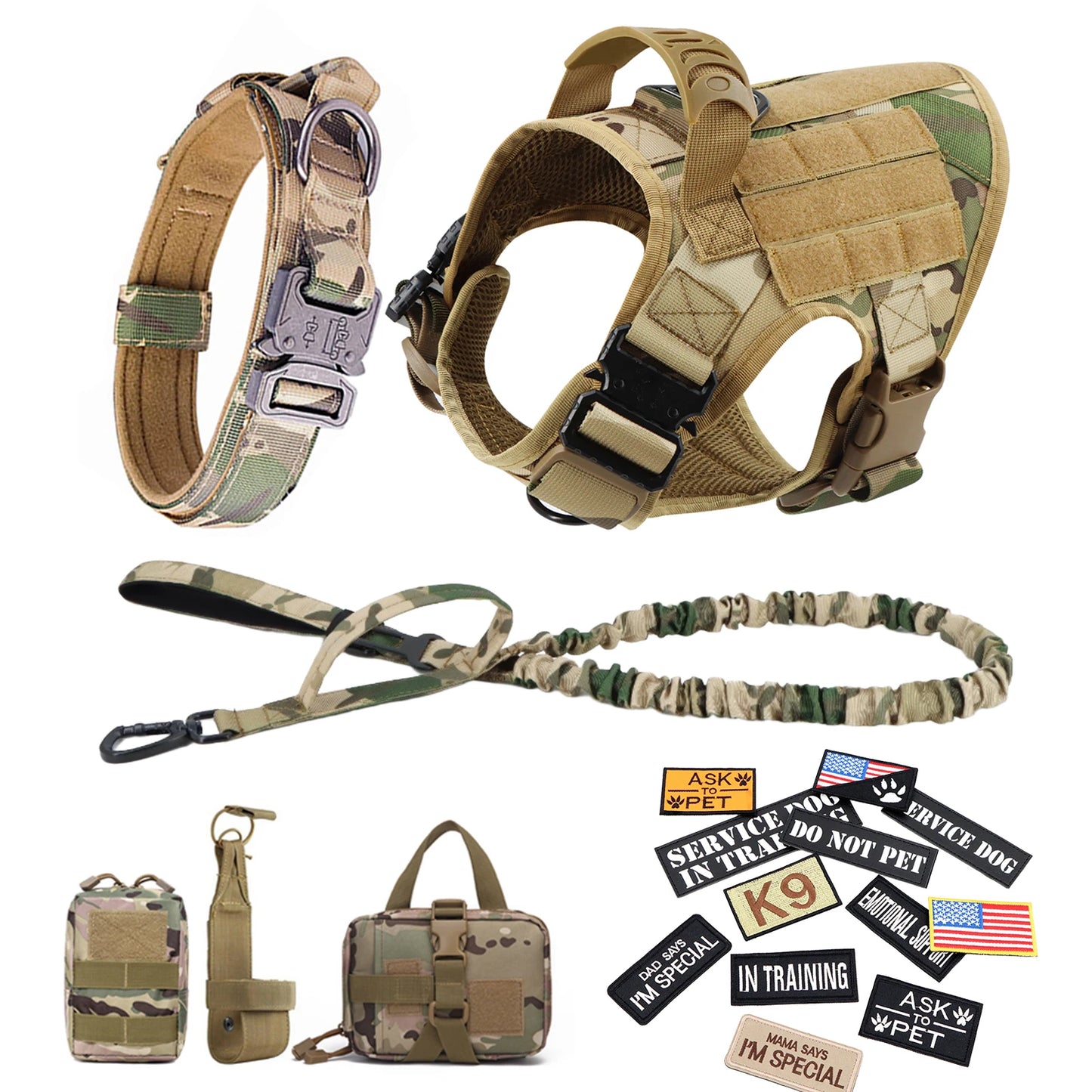PETRAVEL CN Military Dog Harness Vest Leash Set With Patches