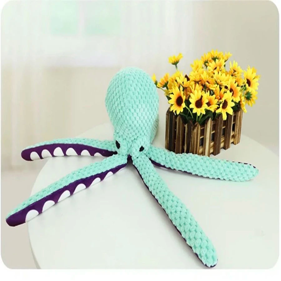 Qzee Plush Octopus Dog Toy Squeak Interactive Boredom Reducer
