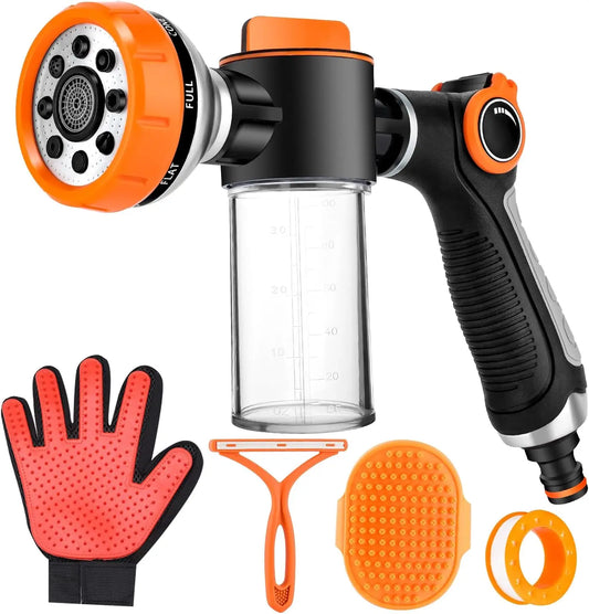 Dog Washing Hose Attachment 8 Spray Patterns Soap Dispenser