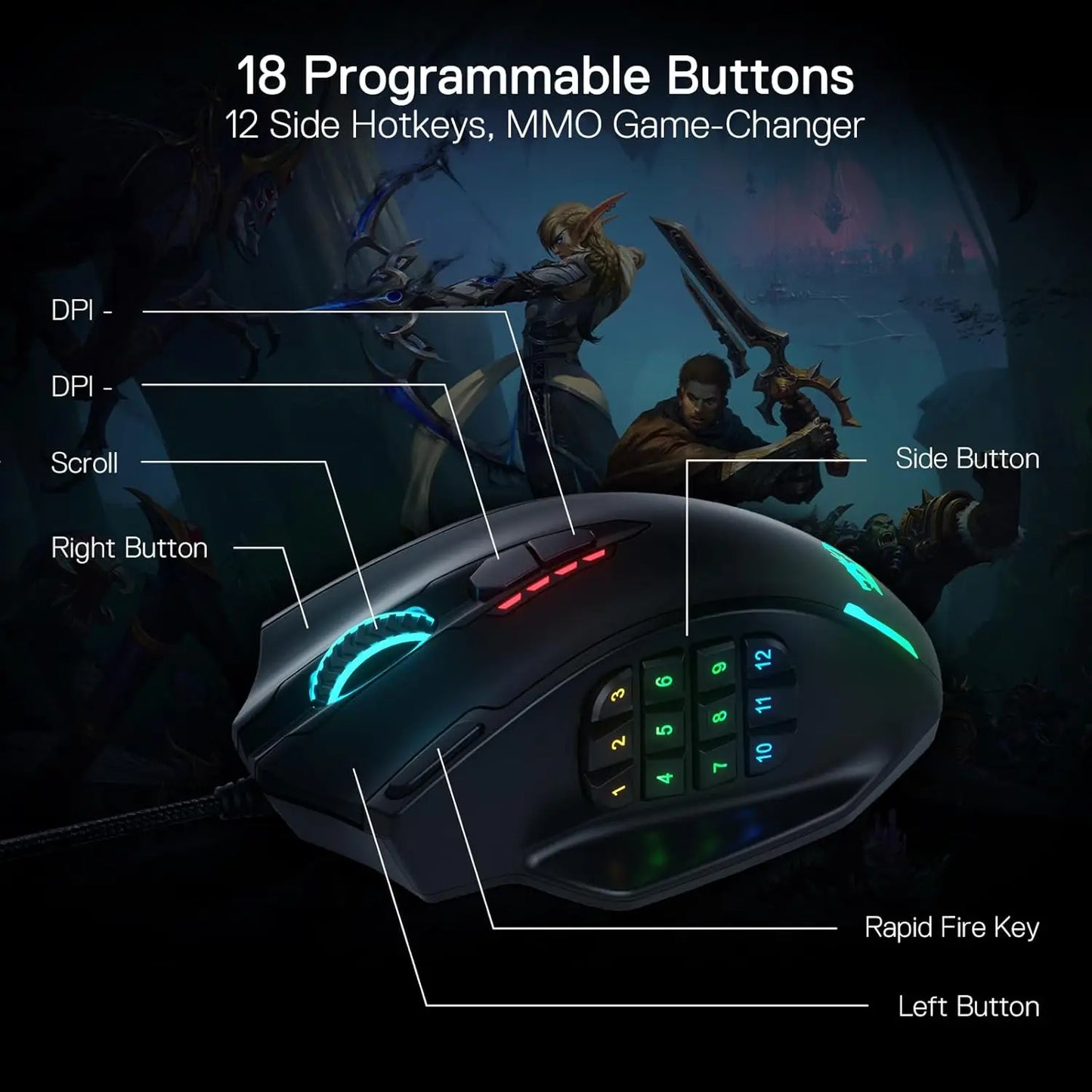 Redragon M908 RGB Backlit Gaming Mouse With 18 Programmable Buttons