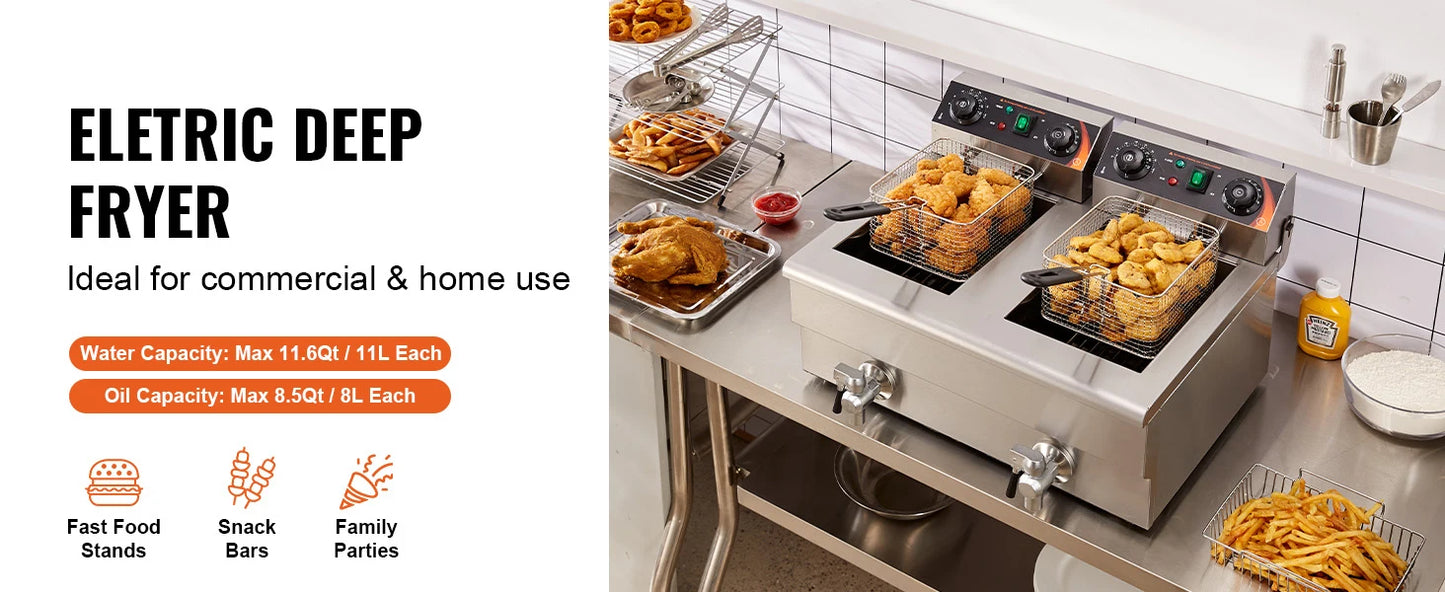 SucceBuy Dual Tank Electric Deep Fryer For Commercial Countertop